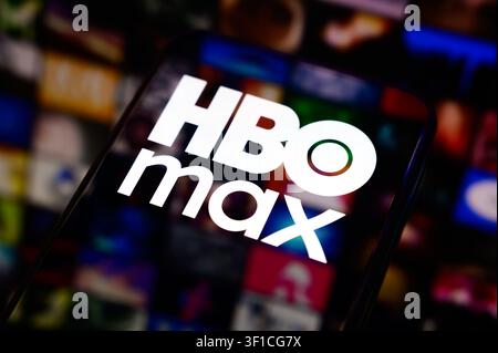 Paris, France - July 12, 2026: The HBO Max logo illuminated on a mobile screen. Stock Photo