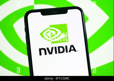 Paris, France - July 12, 2026: The green Nvidia GPU company logo shown on a phone display. Stock Photo