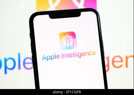 Paris, France - July 12, 2026: The Apple Intelligence AI logo shown on a smartphone screen. Stock Photo