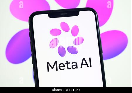 Paris, France - July 12, 2026: The circular gradient Meta AI logo displayed on a phone screen. Stock Photo