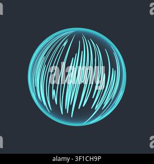Glowing abstract sphere. Minimal neon line globe, futuristic digital energy symbol, data flow and technology background. Modern geometric 3D interface object. Icon or emblem. Vector isolated element Stock Vector
