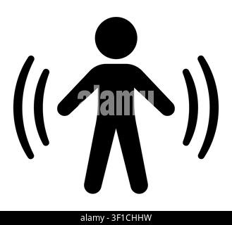 Person emitting waves, vibrations or sound. Simple black and white silhouette icon, vector illustration. Stock Vector