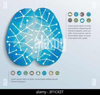 Polygon brain with icons Stock Vector