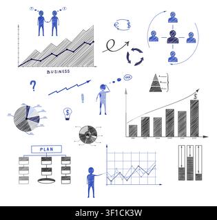 Business doodle, elements of infographics, business plan, financial statements, strategy Stock Vector