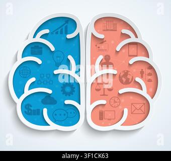 Brain with business icons on white background Stock Vector