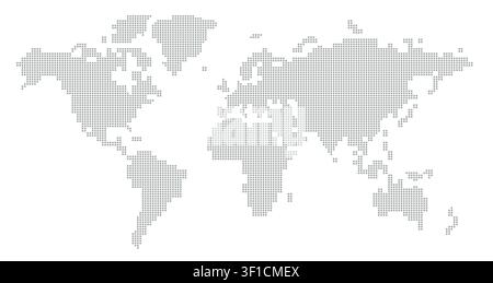 Global world map made of rounded square pixels in a clean gray layout, showing continents with modern dotted styling, isolated on white background vector illustration Stock Vector