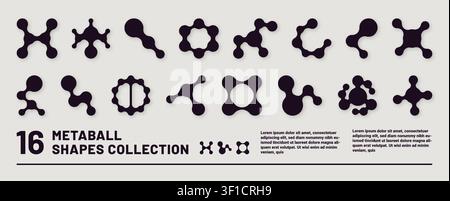 Metaball set. Connect logo. Circle cell icon, square pattern or organic atom blob. Liquid collagen modern graphic composition elements, fluid geometry. Vector data abstract stickers illustration Stock Vector