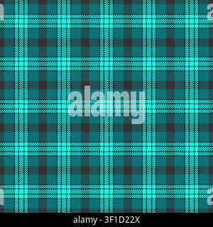 Fuzzy texture tartan textile, occupation seamless fabric background. Quiet vector pattern plaid check in cyan and bright colors palette. Stock Vector