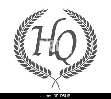 Initial letter H and Q, HQ monogram logo design with laurel wreath. Luxury emblem with calligraphy font. Stock Vector