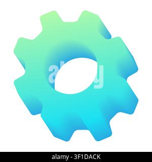 Modern 3D gear icon in a vibrant blue and green gradient. Perfect for web settings, technology configurations, digital processes, and app interfaces. Stock Vector