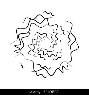Abstract black spiral vortex vector illustration featuring wavy, jagged lines. Perfect for representing confusion, hypnotic states, mental chaos, or m Stock Vector