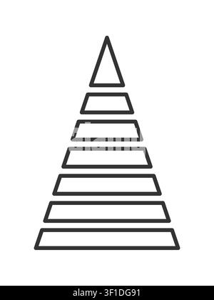 This minimalist outline icon of a segmented pyramid diagram features seven distinct layers. It is ideal for illustrating business growth, level hierar Stock Vector