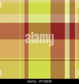 Checked vector tartan texture, intense seamless pattern check. Quiet fabric textile plaid background in lime and amber colors palette. Stock Vector