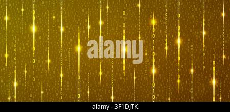 Binary rain gold cyber background. Matrix style futuristic high-tech backdrop. Technology computer numbers network pattern. Futuristic programming vis Stock Vector