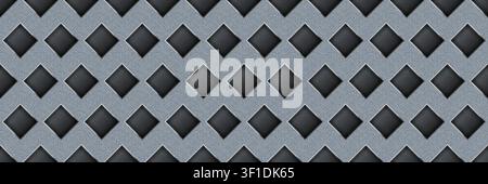 Grey seamless perforated metal sheet realistic texture. Metal chrome grill plate with rhombus holes. Modern design carbon radiator bg. Macro speaker r Stock Vector