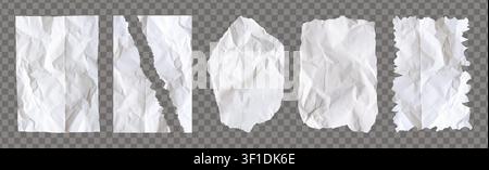 Pack of realistic white crumpled jagged white paper torn pack paper isolated on a transparent background. Empty papercut notebook sheets. Notepook tem Stock Vector