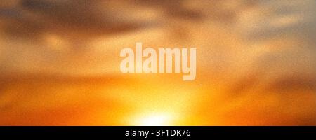 Grain sunset noise gradient background with mesh blend. Gritty vibrant blurred sunrise gradation effect backdrop. Orange and yellow summer and autumn Stock Vector