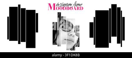 Art modern style black and white vertical moodboard grid design mockup pack isolated. Photo mosaic collage gallery template. Album portfolio brandboar Stock Vector