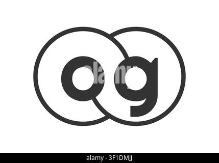 OG business company emblem with outline rounds and letters o g. Logo template of two merged circles for brand identity, logotype. Vector Infinity symb Stock Vector