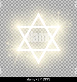 Shining gold Star of David isolated on transparent background. Riligious symbol. Vector illustration Stock Vector