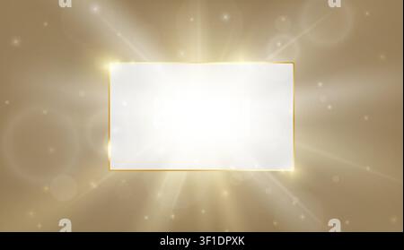 Gold shiny glowing vintage frame with realistic glow beam effect isolated. Golden luxury realistic border. Wedding, mothers or Valentines day concept. Stock Vector