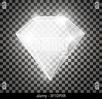 Realistic shiny diamond isolated on transparent background. Jewelry symbol. Gem stone. 3D diamond icon. Vector illustration Stock Vector