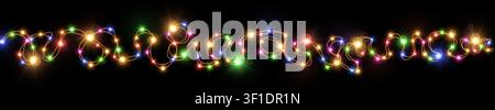 Realistic multicolored lamp Christmas lights isolated on black. Glowing led neon lamps for Xmas and New year cards, banners, posters etc. Garlands des Stock Vector