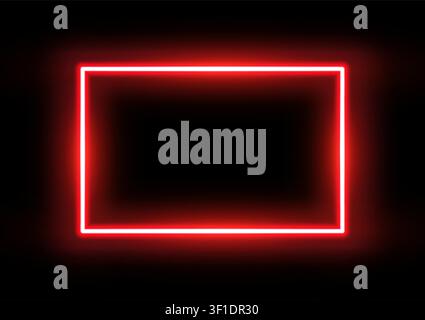 Realistic red led neon tube frame isolated on black background. Light effect photo frame. Detailed vector illustration Stock Vector
