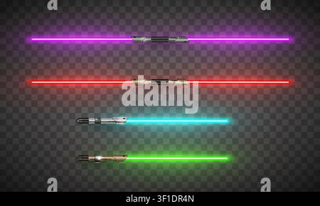 New realistic design laser neon weapons pack on transparent background. Vector illustration Stock Vector