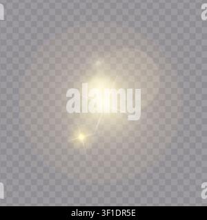 Realistic shine and glow effect isolated on transparent background. Sparkles and explosion effects. Stars and light beams. Sun beam. Vector illustrati Stock Vector