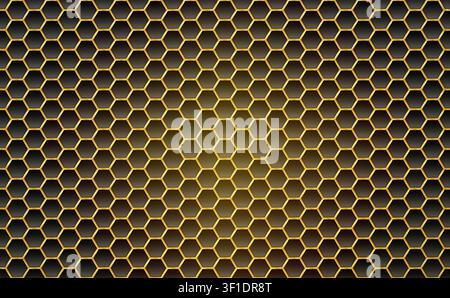 Golden shiny chrome cells on black background. Vector illustration Stock Vector
