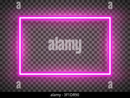 Realistic pink led neon tube frame isolated on transparent background. Light effect photo frame. Detailed vector illustration Stock Vector