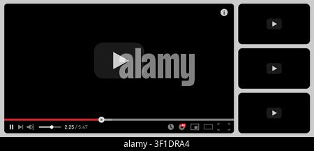 Black and white video player concept template for web and mobile apps flat style. Vector illustration Stock Vector