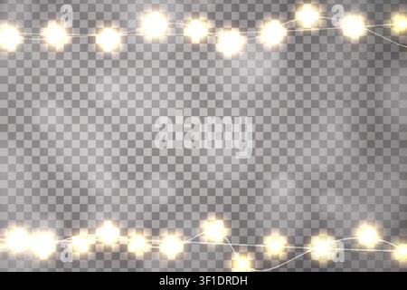 Realistic Christmas lights decorations isolated on transparent background. For greeting cards. Vector illustration Stock Vector
