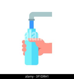 Hand filling reusable water bottle from tap illustration Stock Vector