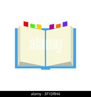 Open blue notebook with colorful bookmark tabs flat vector illustration Stock Vector