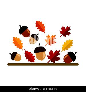 Falling autumn leaf and acorn vector illustration Stock Vector
