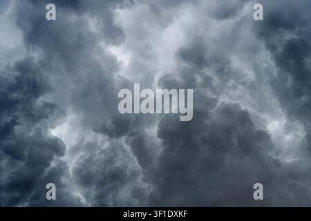 panoramic view of a cloudscape of a sky with a gloomy dark storm clouds Stock Photo