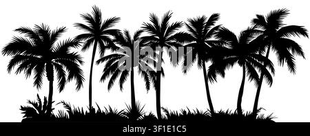 Silhouetted palm tree border with Grassline accent Stock Vector