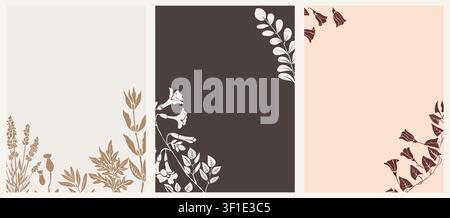 Elegant floral silhouettes frame card template set Stock Vector