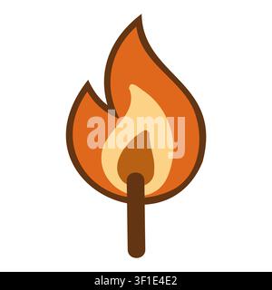 Burning wooden match with orange flame and yellow center. Cartoon vector illustration on white background  Stock Vector