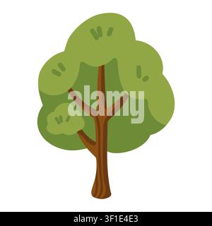 Green leafy tree with broad rounded canopy. Cartoon vector illustration on white background  Stock Vector