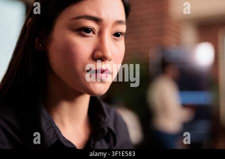 Tech engineer typing programming code on computer to develop online cloud computing information, software developer writing html script and data algorithm, working in it data office. Stock Photo