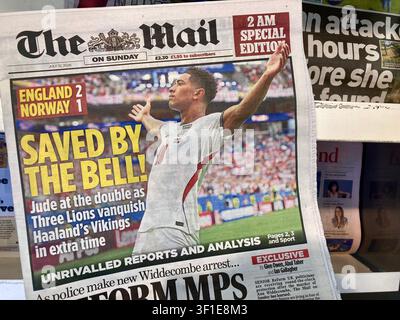 Cover picture of British newspapers widely report England national team win in quarter finals and goal by Kane and Bellingham Stock Photo