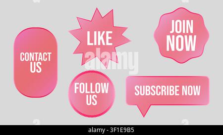 Social Media Elements Glassmorphism UI Icon Design. Modern transparent UI icons and buttons for web design, mobile apps, branding, presentations, advertising and marketing, vector illustration. Stock Vector