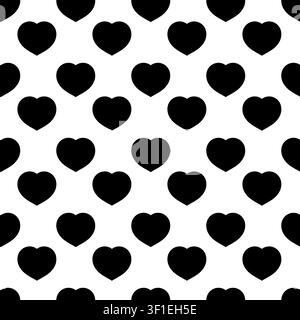 Heart seamless vector pattern black and white fine line drawing, romantic French design for wedding stationery, wrapping paper and boutique packaging Stock Vector