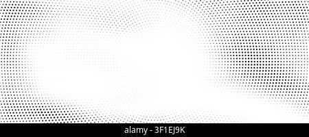 Concentric dotted halftone background. Radial circle noise gradient texture. Fading center gradation wallpaper. Grunge rough gritty overlay. Black circular grain pop art cartoon comic backdrop. Vector Stock Vector
