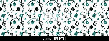 Hand Drawn Abstract Floral Seamless Pattern in Scandinavian Doodle Style Stock Vector