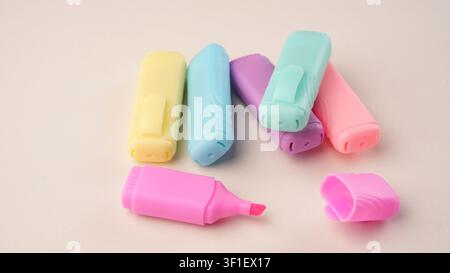 Pastel Highlighters Pens on White Background Stock Photo