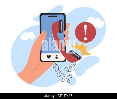 Incoming phone call alert. Smartphone, ringing handset and notification symbol, mobile communication, customer digital support, vector cartoon flat Stock Vector
